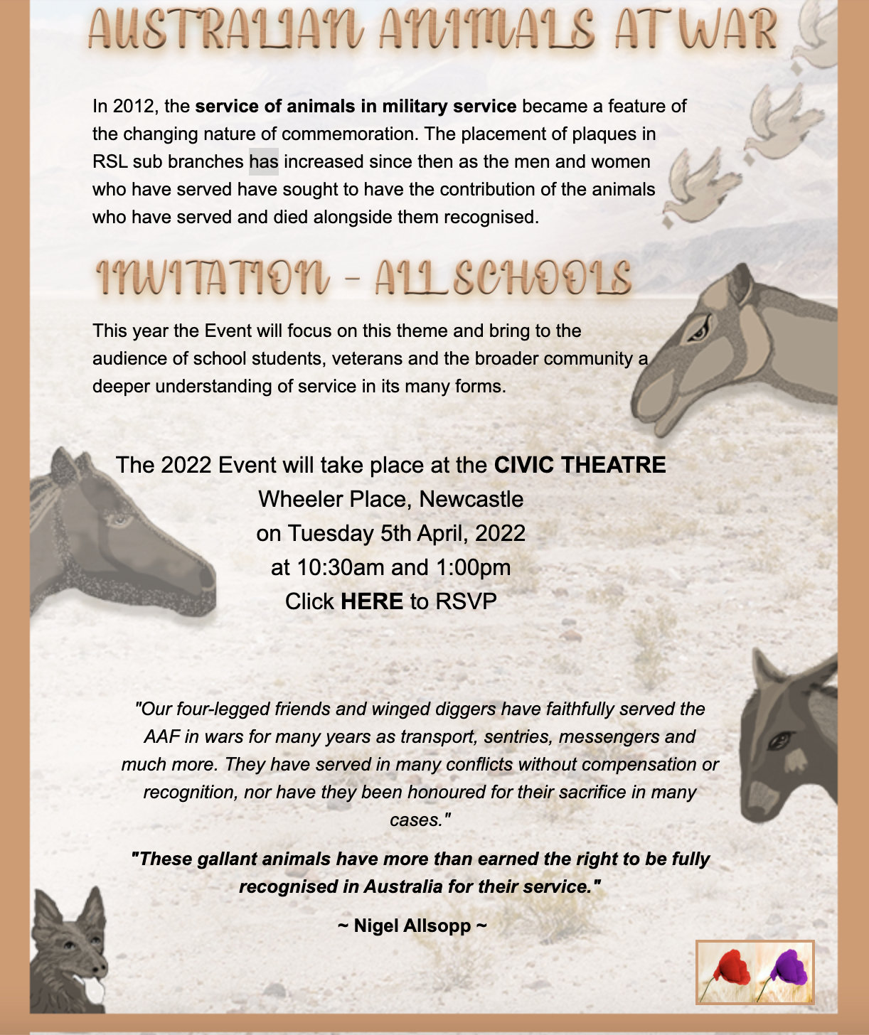 newcastle & hunter combined schools anzac commemorative event - recognising australian animals in war